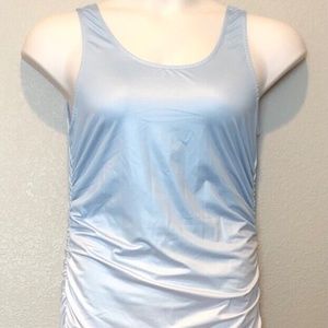 Women's Blue Ombre Scoop Neck Satiny Ruched Long Maxi Nightgown Size L